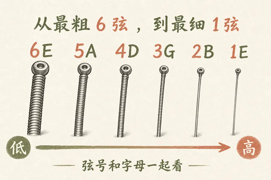 吉他标准调弦六根弦