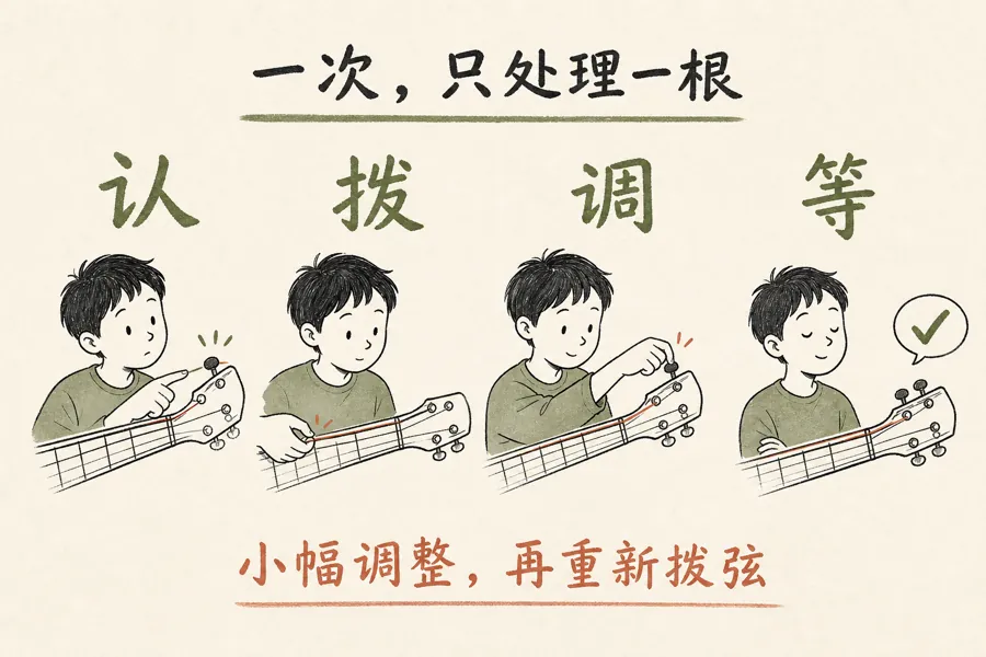 单根吉他弦的调音动作