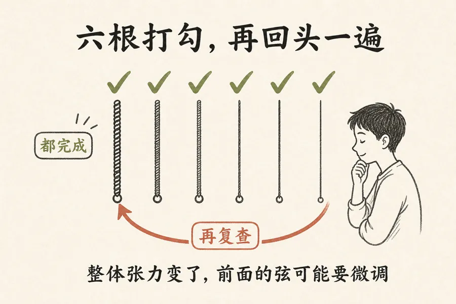 六根吉他弦完成后复查